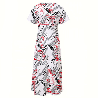 Ptahra B Women's White/Red/Black "Trends" V-neck Dress With Side Slit