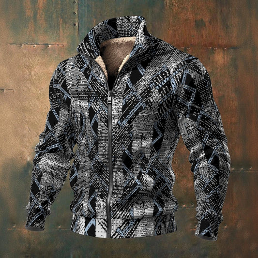 Ptahra Men's Graphic Artistic Design Thick Knit Fleece Jacket