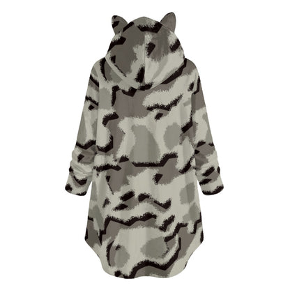Ptahra Women's Animal Pattern Flannel Hoodie with Cat Ears