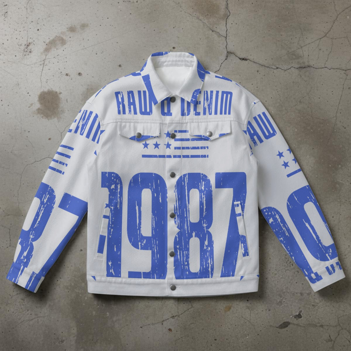 Ptahra Unisex White/Blue 1987 Collared Jacket