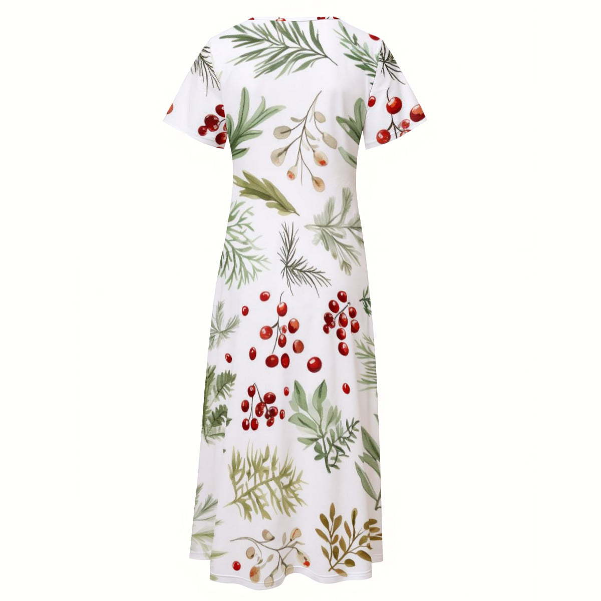 Ptahra B Women's White/Leaf/Cherry V-neck Dress with Side Slit