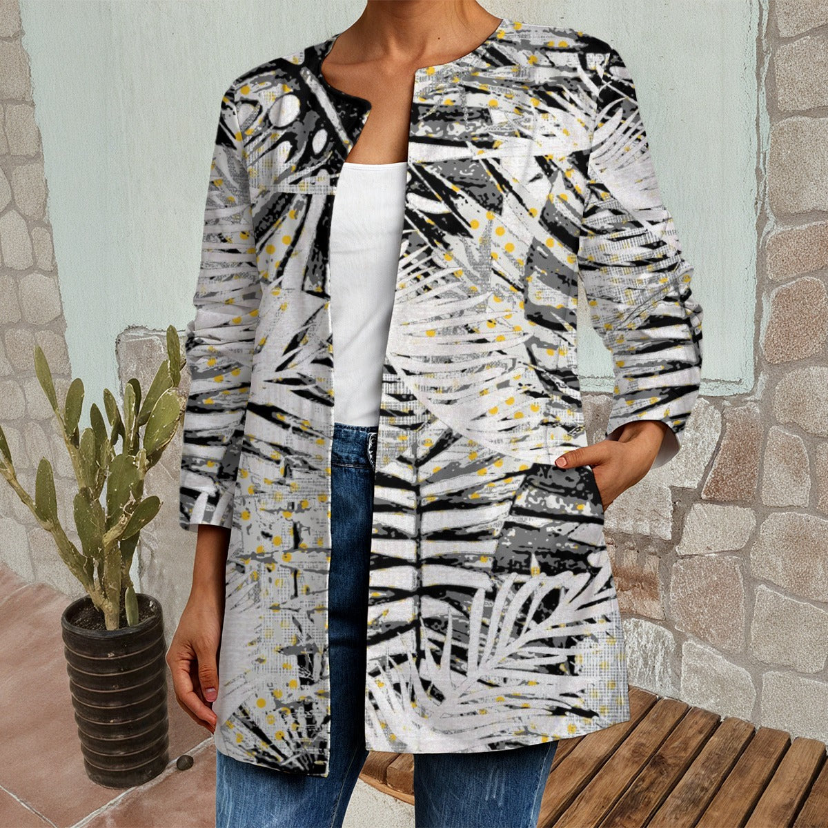 Ptahra B Women's Leaf Floral Faux Sweater Cardigan