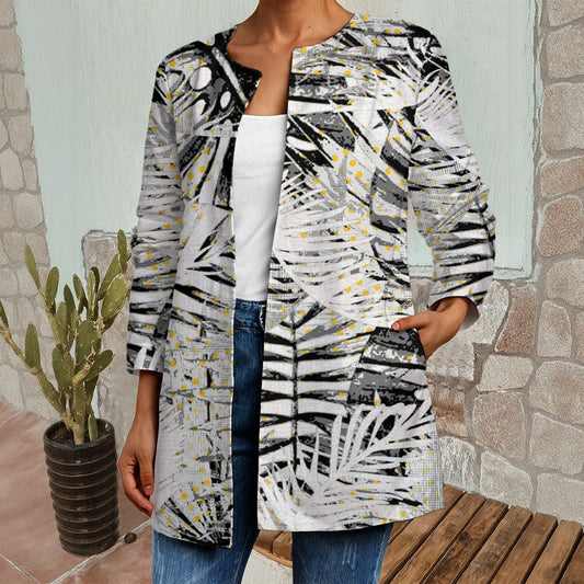 Ptahra B Women's Leaf Floral Faux Sweater Cardigan