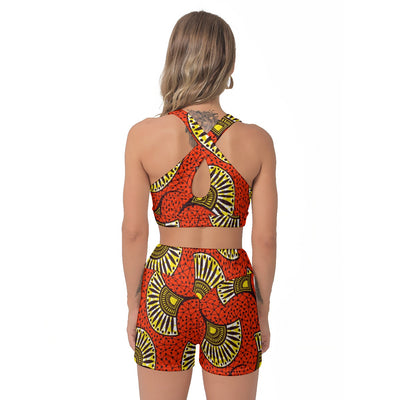 Ptahra B Women's Orangi Red Sports Bra Suit