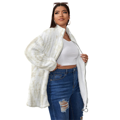 Ptahra B Borg Fleece Stand-up Collar Coat With Zipper Closure (Plus Size)