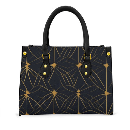 Ptahra B Women's Black/Mustard Yellow Pattern Tote Bag with Black Handle