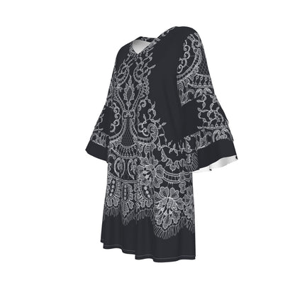 Ptahra B Women's Black/White Stacked Ruffle Sleeve Dress