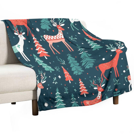 Ptahra Festive Holiday Deer Single-Side Flannel Blanket