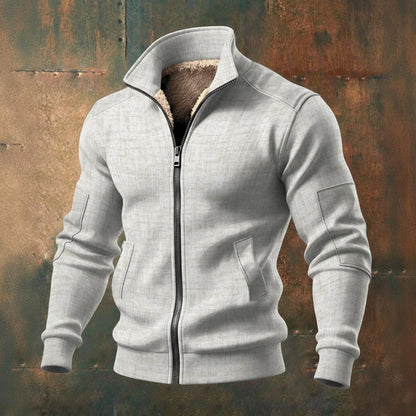 Ptahra Men's Light Grey Thick Knit Fleece Jacket