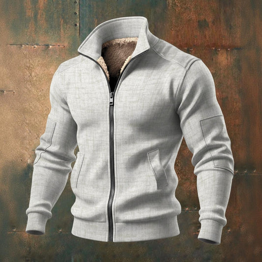 Ptahra Men's Light Grey Thick Knit Fleece Jacket