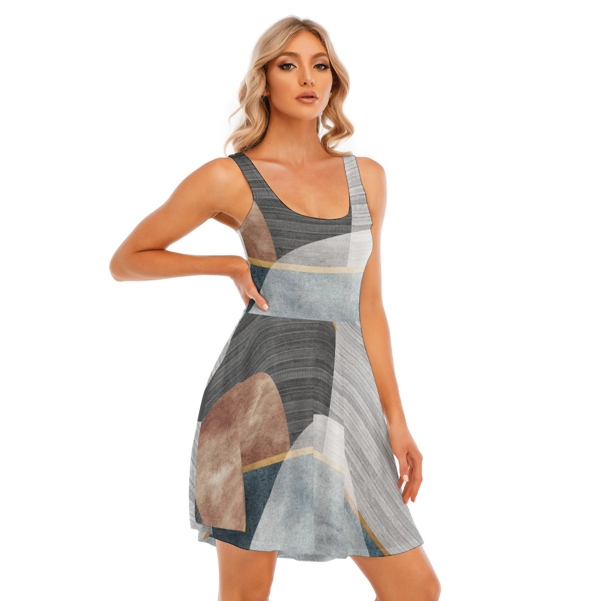 Ptahra B Women's Grey/Brown Modern Tank Vest Dress