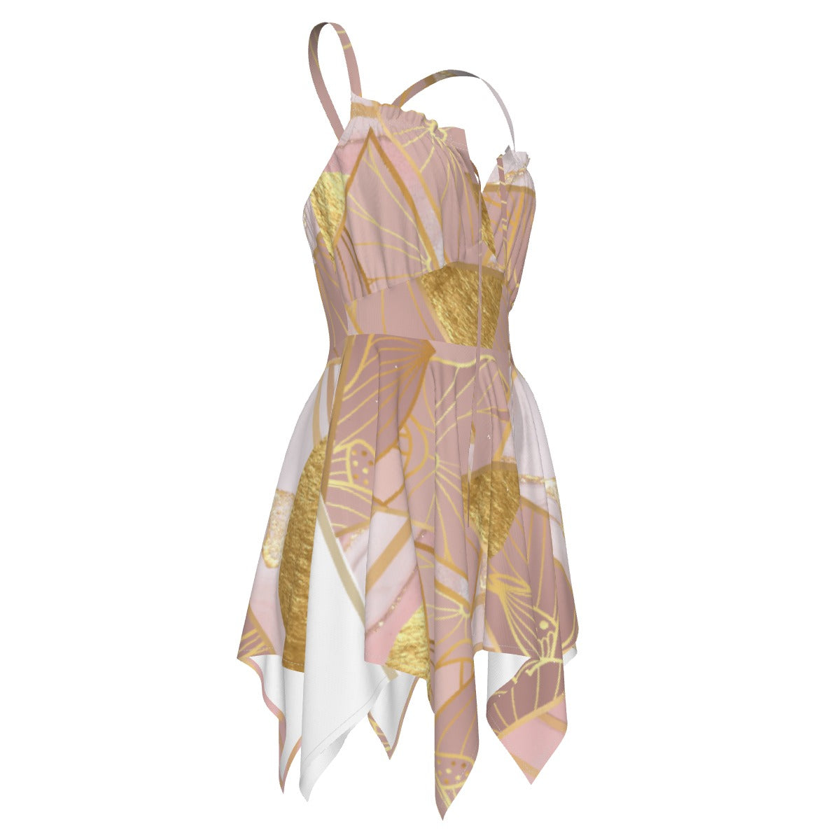 Ptahra B Women's Elegant Style Deep Pink with Gold Slip Dress