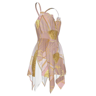 Ptahra B Women's Elegant Style Deep Pink with Gold Slip Dress