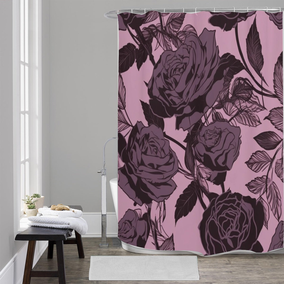 Ptahra Light Purple/Rose Floral Shower Curtains