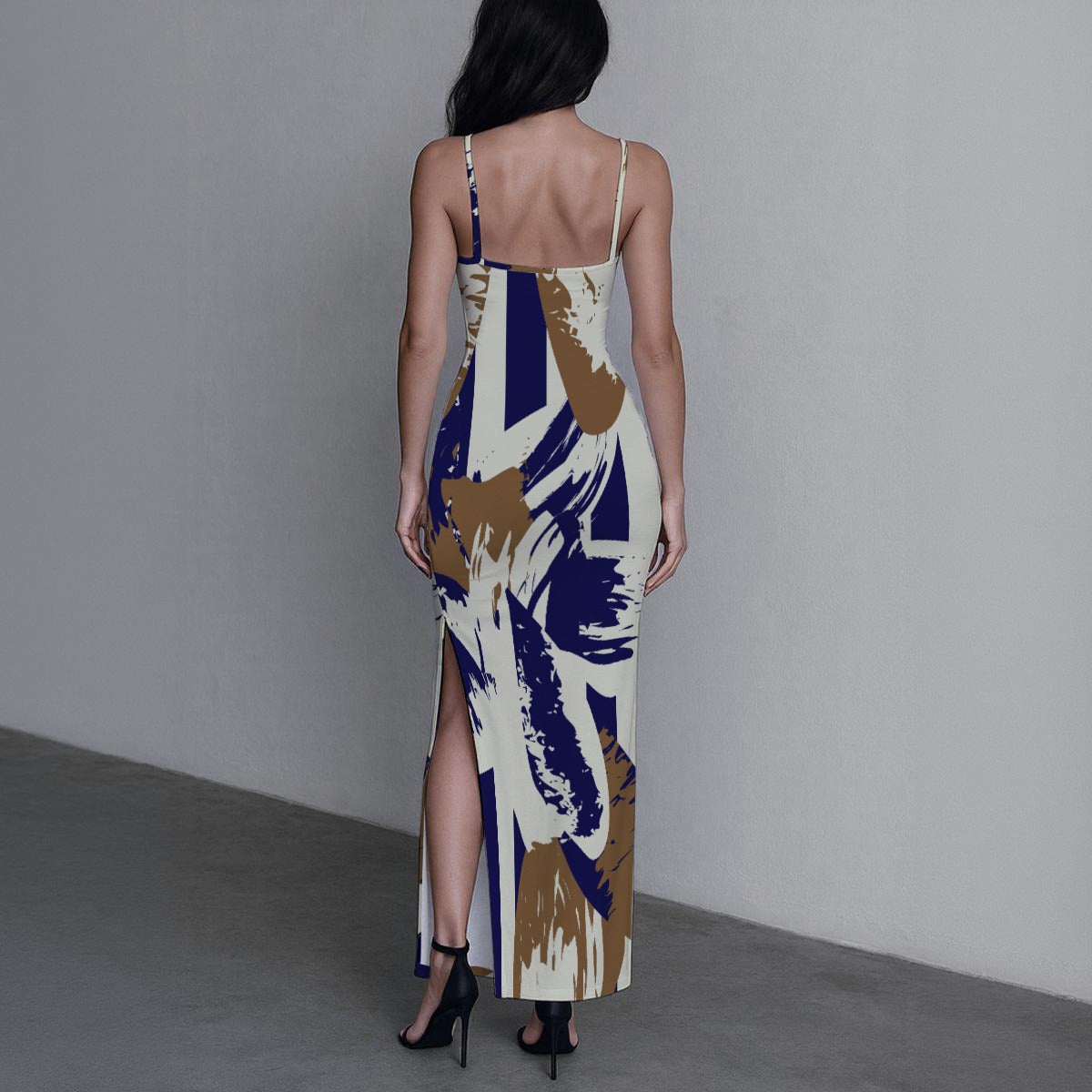 Ptahra B Women's Navy Blue/Brown/Casual/Night Out Long Dress with Slit