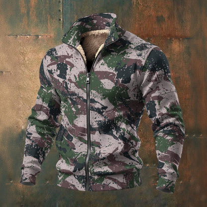 Ptahra Men's Artistic Camo Thick Knit Fleece Jacket