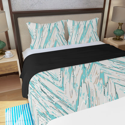 Ptahra B Turquoise Zigzag Wood Pattern Three Piece Duvet Bedding Set