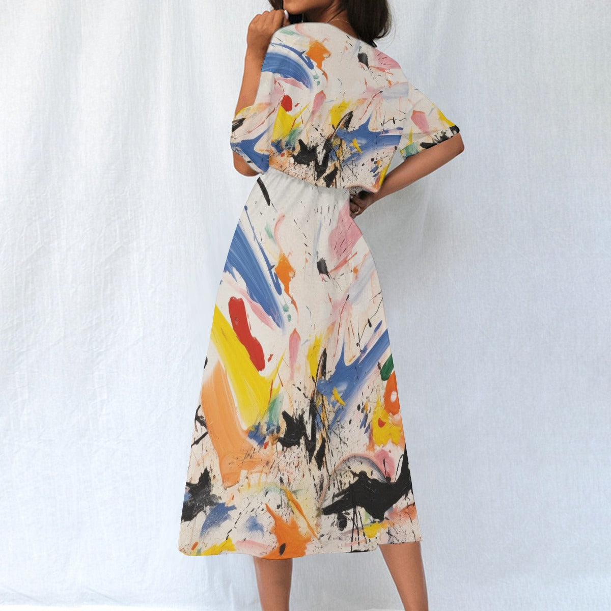 Ptahra B Women's Multi-Color Art Splat Elastic Waist Dress