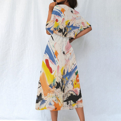 Ptahra B Women's Multi-Color Art Splat Elastic Waist Dress