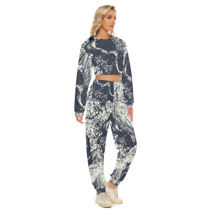 Ptahra B Women's Casual Art Crop Sweatshirt Suit