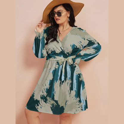 Ptahra B Floral/ Blue Women's V-neck Dress with Waistband