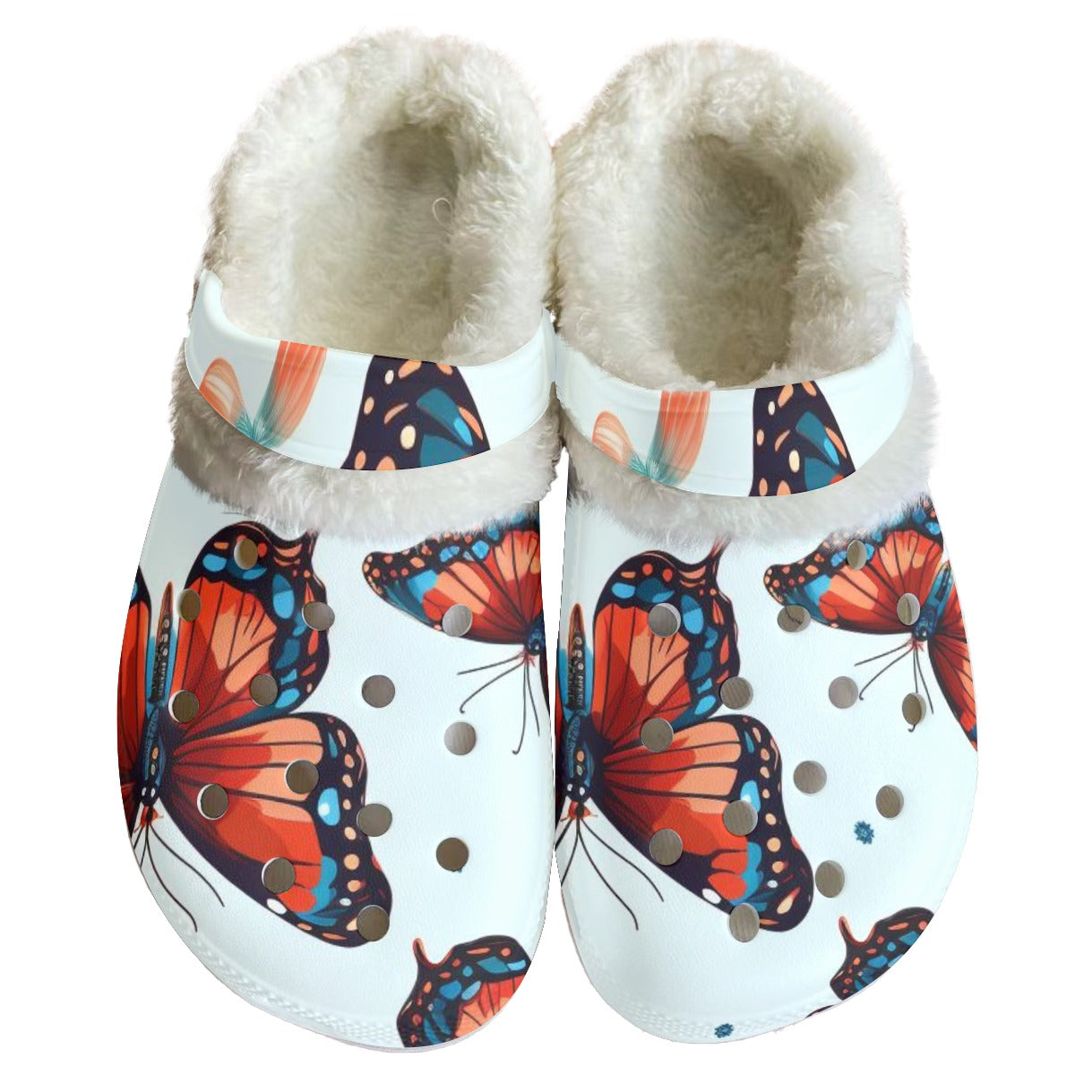 Ptahra B Women's Light Blue/Multi-Butterfly Classic Clogs with Fleece