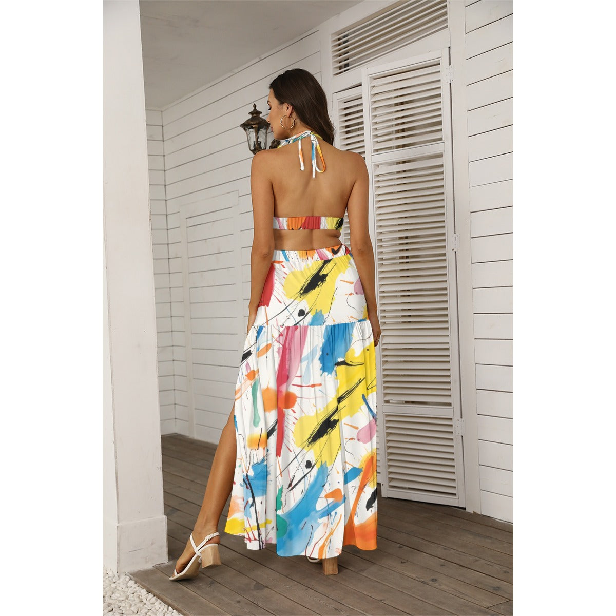 Ptahra B Women's Multi-Art Paint Design Tie Back Wrap Dress