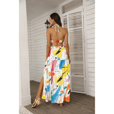 Ptahra B Women's Multi-Art Paint Design Tie Back Wrap Dress