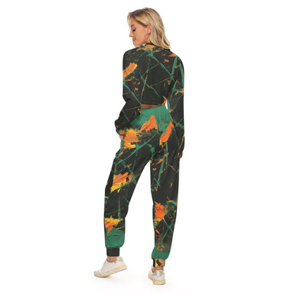 Ptahra B Women's Black/Green/Orange Crop Sweatshirt Suit