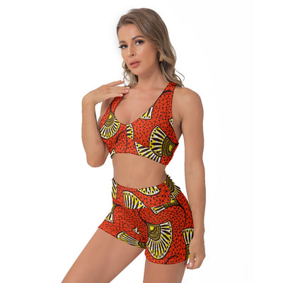 Ptahra B Women's Orangi Red Sports Bra Suit