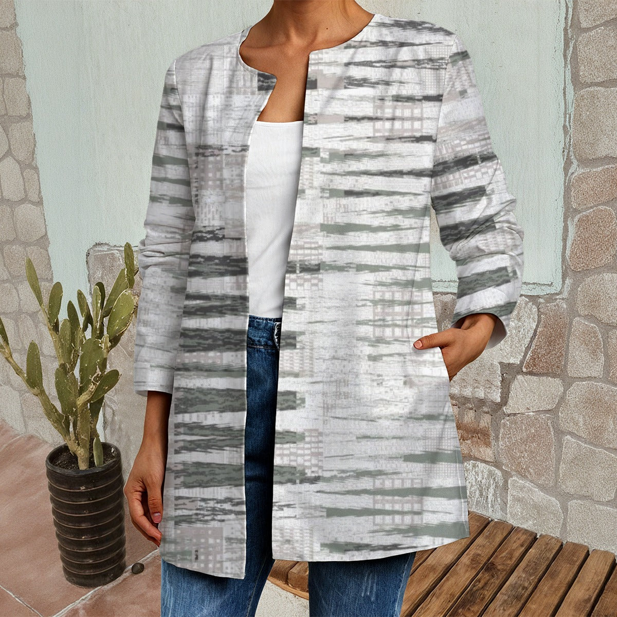 Ptahra B Women's Casual Grey Design Faux Sweater Cardigan