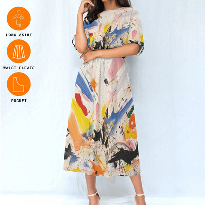 Ptahra B Women's Multi-Color Art Splat Elastic Waist Dress