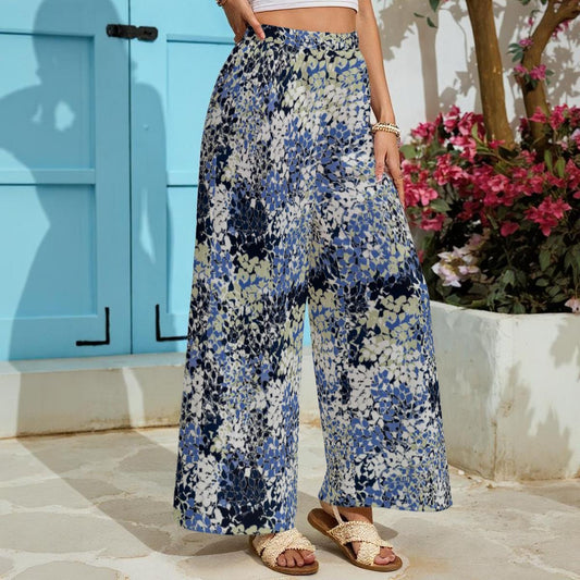 Ptahra Women's Blue Multi-Design Lightweight Wide-Leg Pants With Pockets