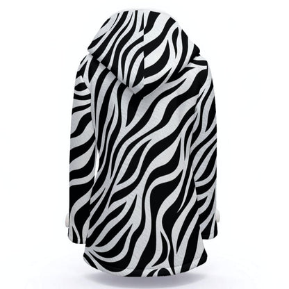 Ptahra Women's White/Black Zebra Pattern Hooded Double-Breasted Winter Coat With Fleece