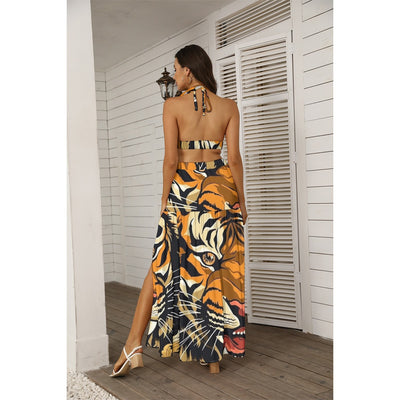 Ptahra B Women's Lion Design Tie Back Wrap Dress
