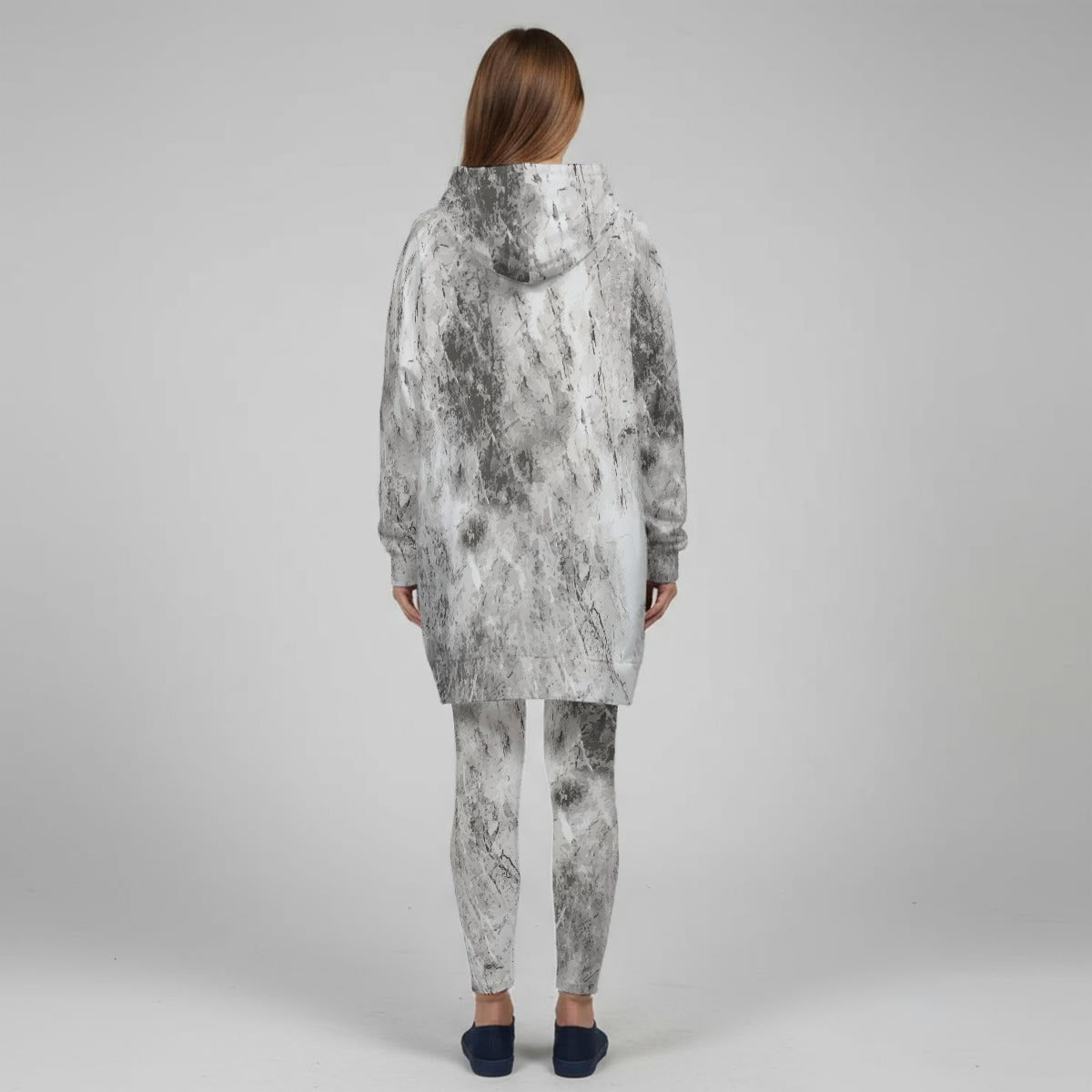 Ptahra Women's White/Grey Design Stretch Hoodie Set