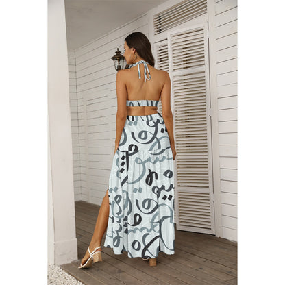 Ptahra B Women's Graphic Line Pattern Tie Back Wrap Dress