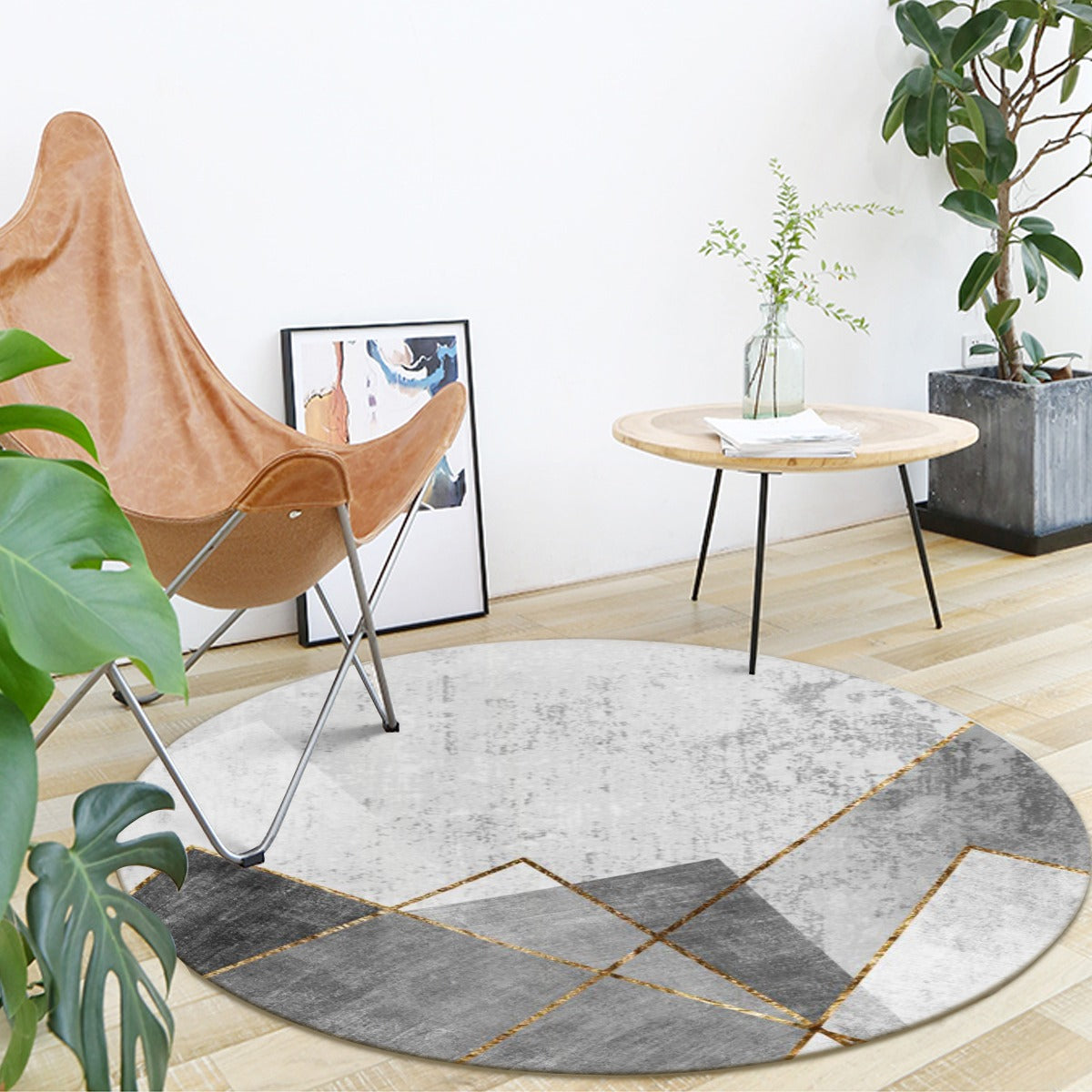 Ptahra B Grey/Gold Art Structured Foldable Round Mat
