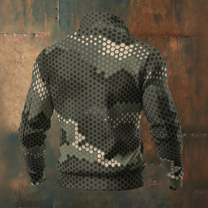 Ptahra Men's Green/Beige/Black Camo Artistic Style Thick Knit Fleece Jacket