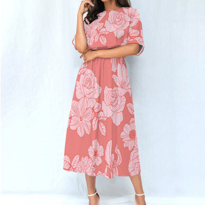 Ptahra B Women's Pink Floral Elastic Waist Dress