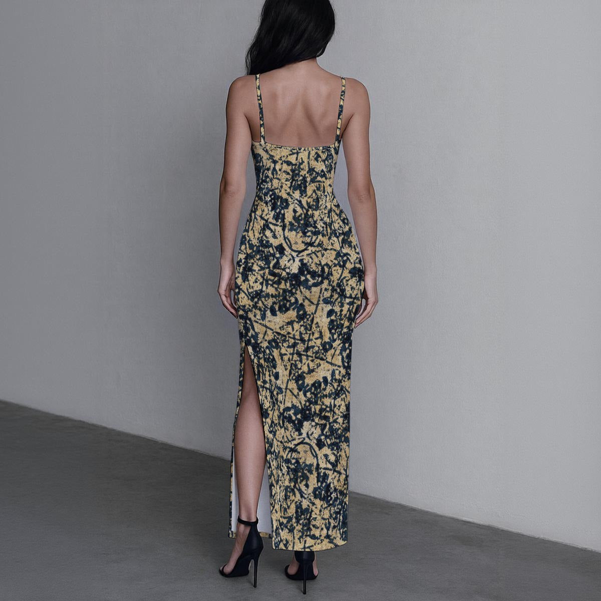 Ptahra B Women's Artistic Splat Long Dress with Slit