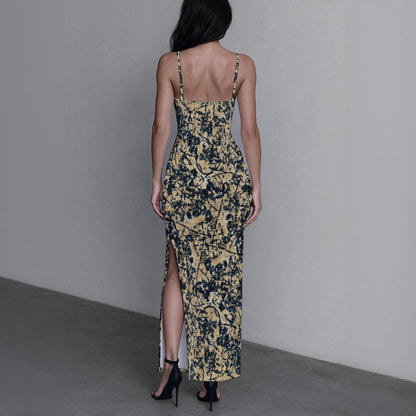 Ptahra B Women's Artistic Splat Long Dress with Slit