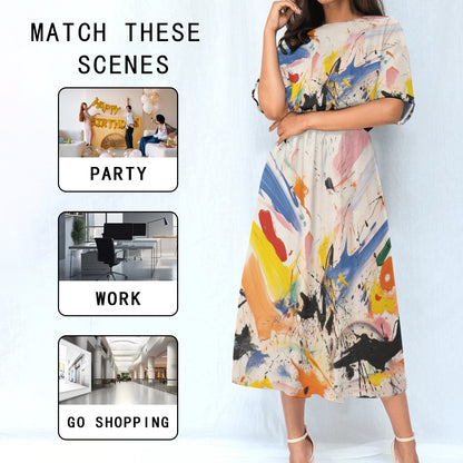 Ptahra B Women's Multi-Color Art Splat Elastic Waist Dress