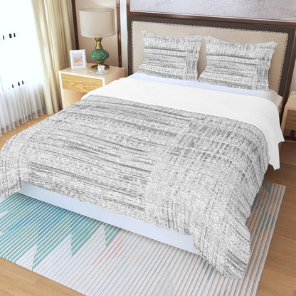 Ptahra B Grey Stroke Pattern Three Piece Duvet Bedding Set