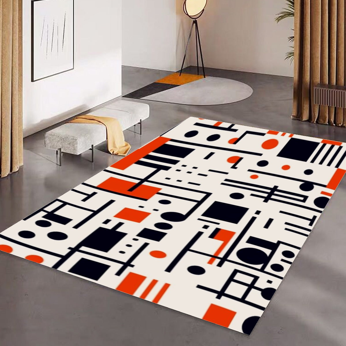 Ptahra B White with Black/Red Modern Foldable Rectangular Floor Mat