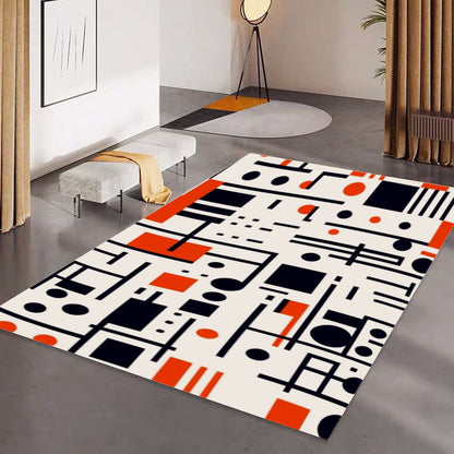 Ptahra B White with Black/Red Modern Foldable Rectangular Floor Mat