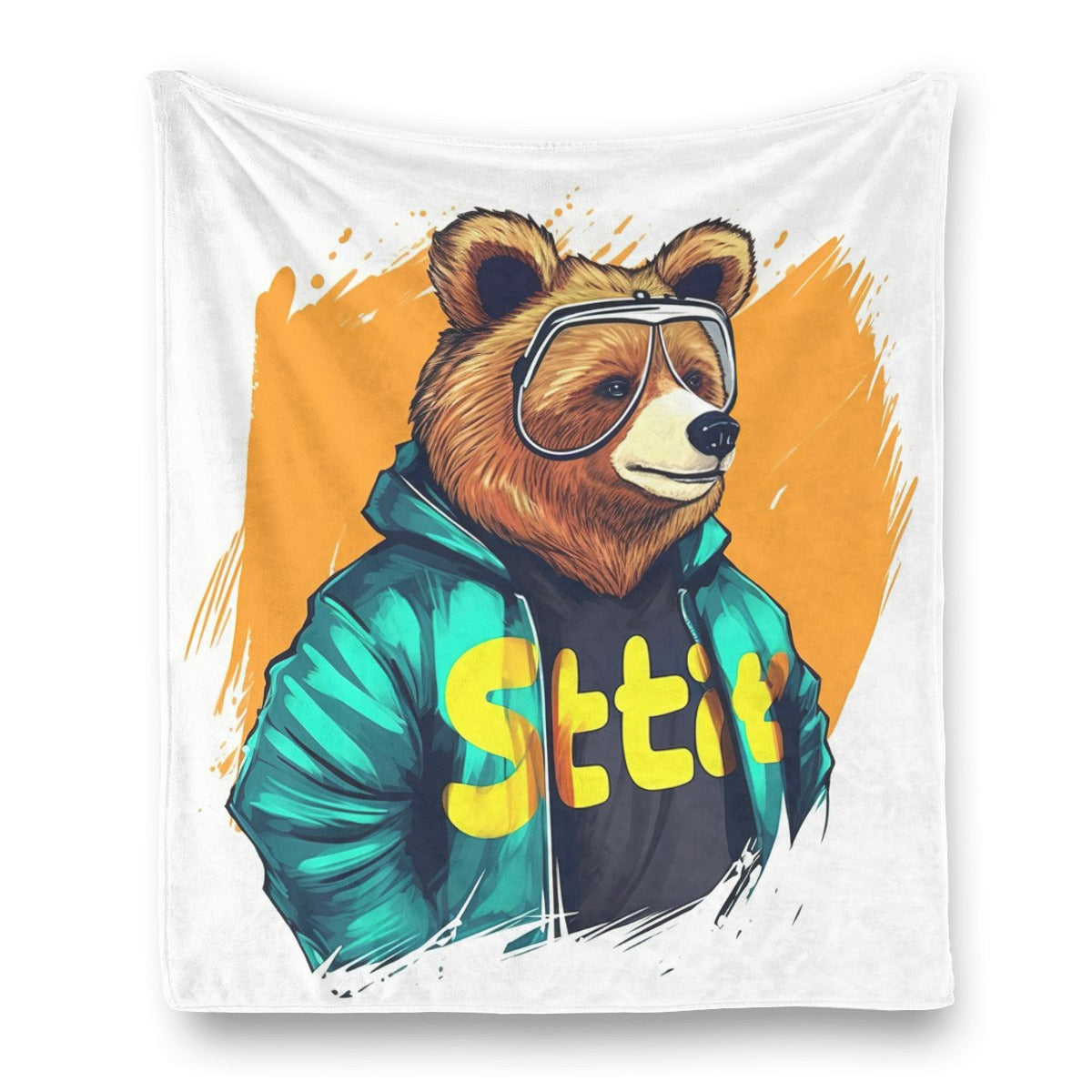 Ptahra White Cool Bear Single-Side Flannel Blanket