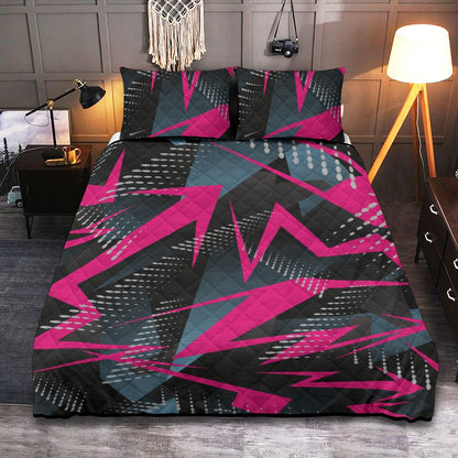 Ptahra B Pink Lighting Bolt with Black Quilt & Pillow Cases With  Edge-wrapping Strips
