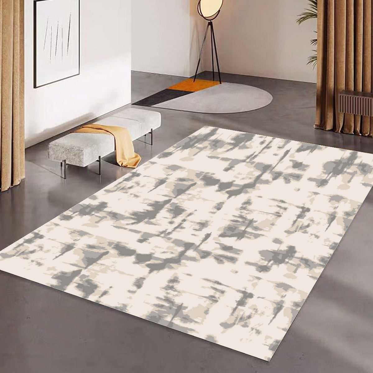 Ptahra B White/Grey Smudge Art Pattern Foldable Rectangular Floor Mat