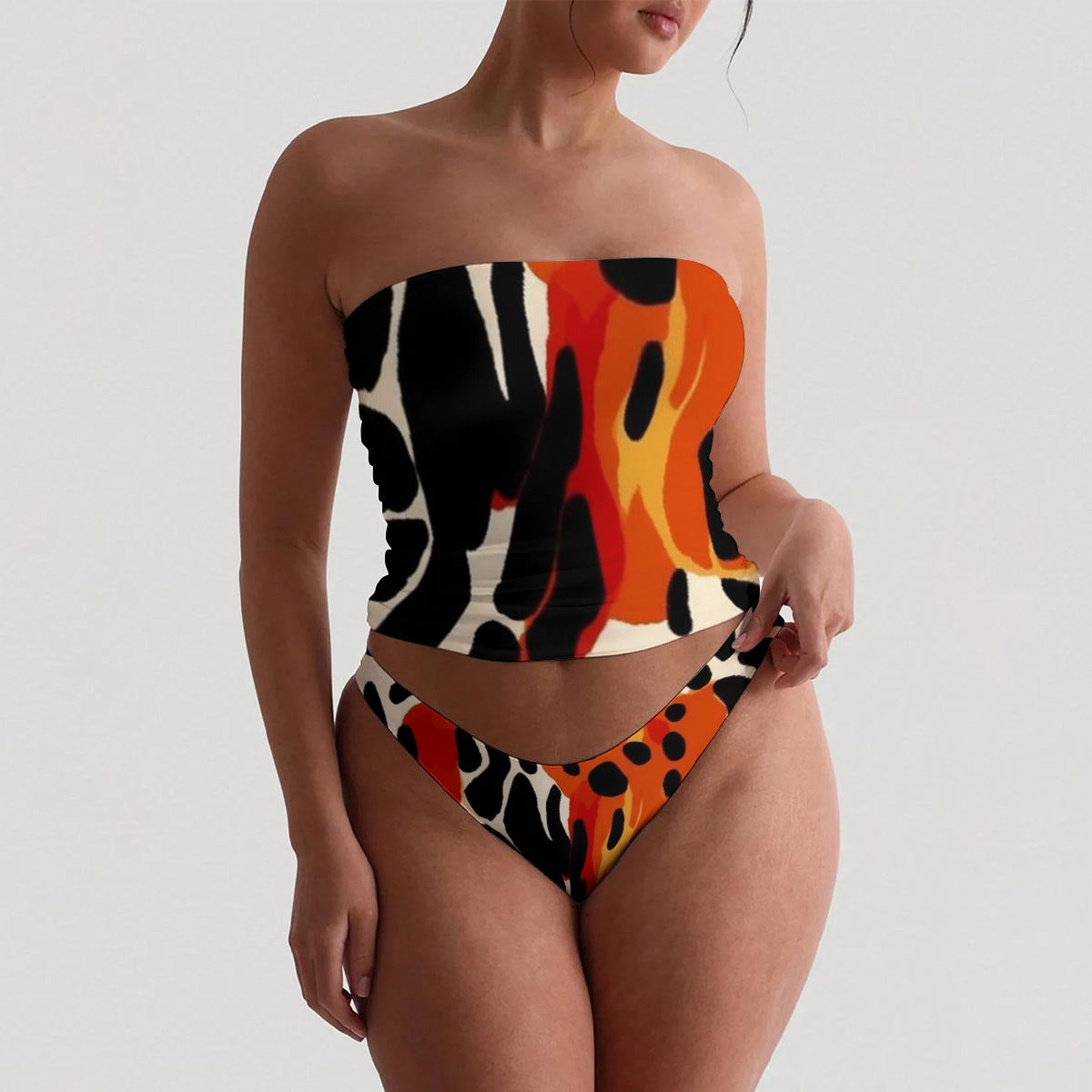 Ptahra Women's Safari Design Strapless Tube Top Set